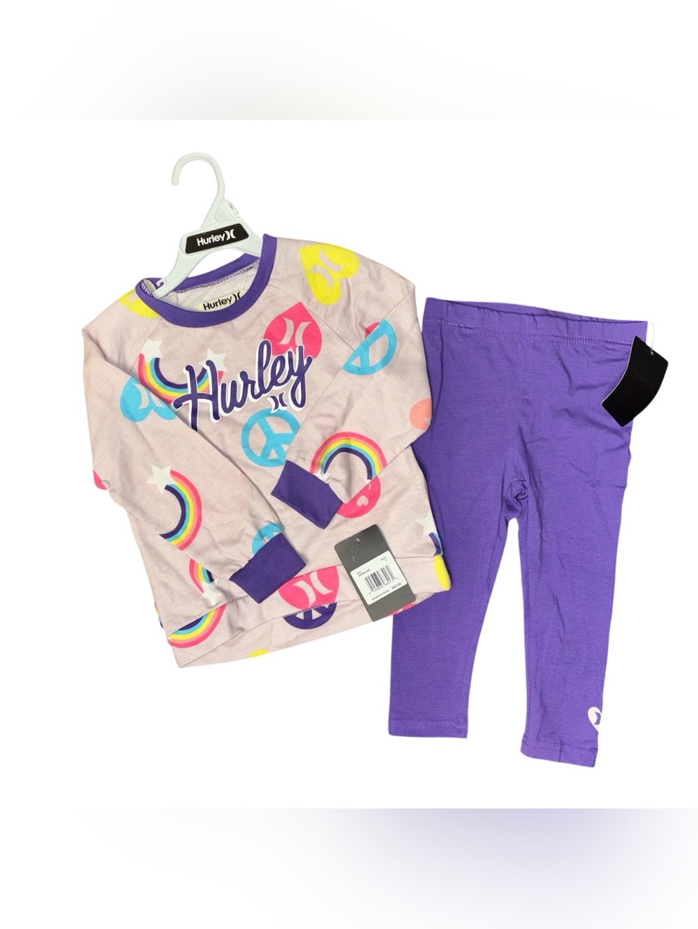 Hurley Pink Rainbow & Peace Sign  Set with Purple Leggings